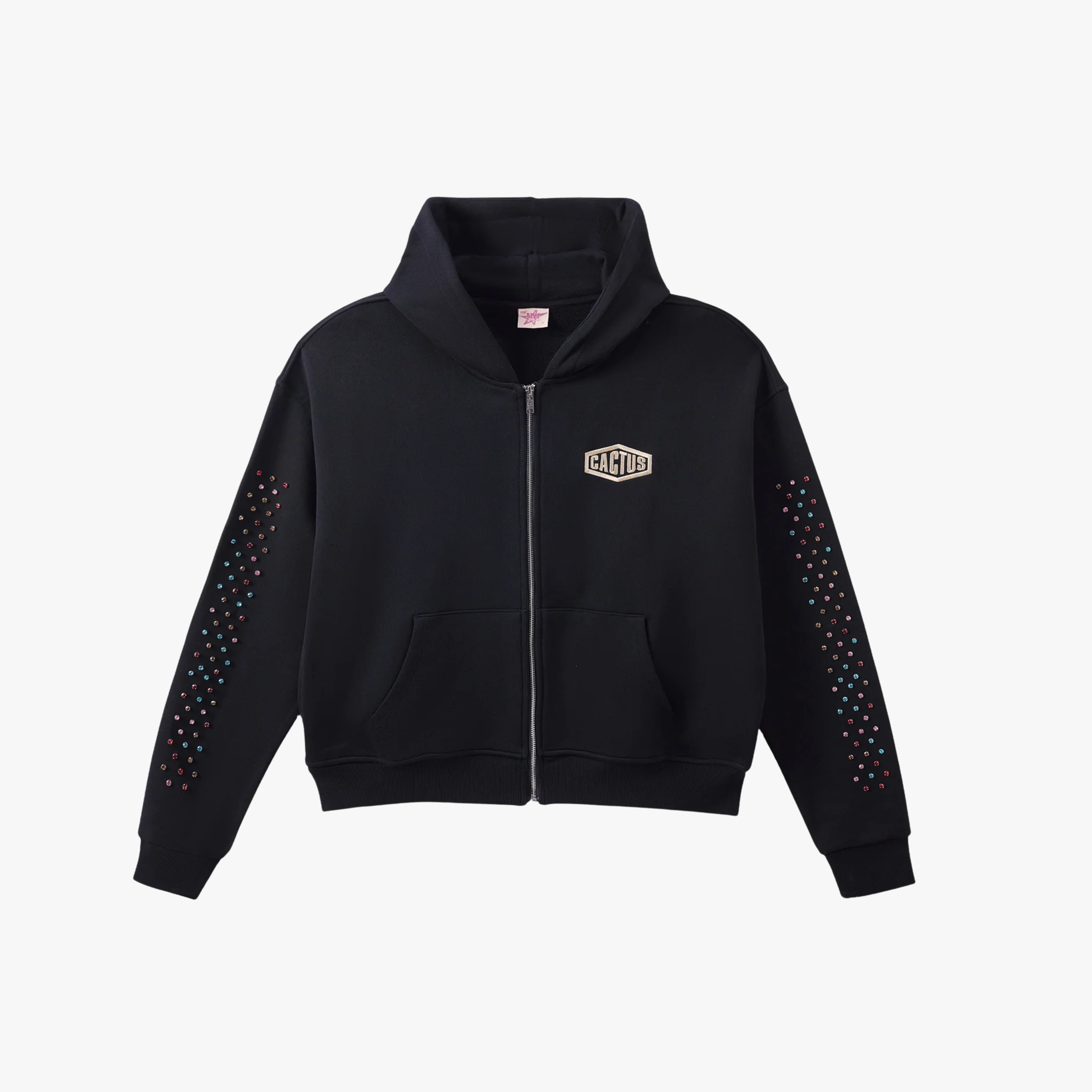 AZVA Crystal Cactus Zip Black Hoodie