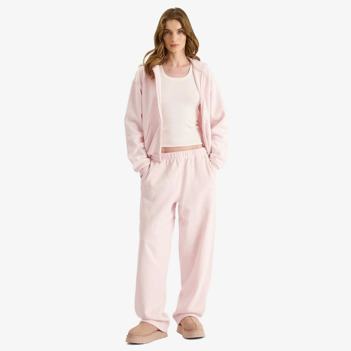 SKIMS Cotton Fleece ZIp Up Barely Pink