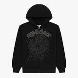 Sp5der OG WEB V2 RHINESTONE ZIP UP Black