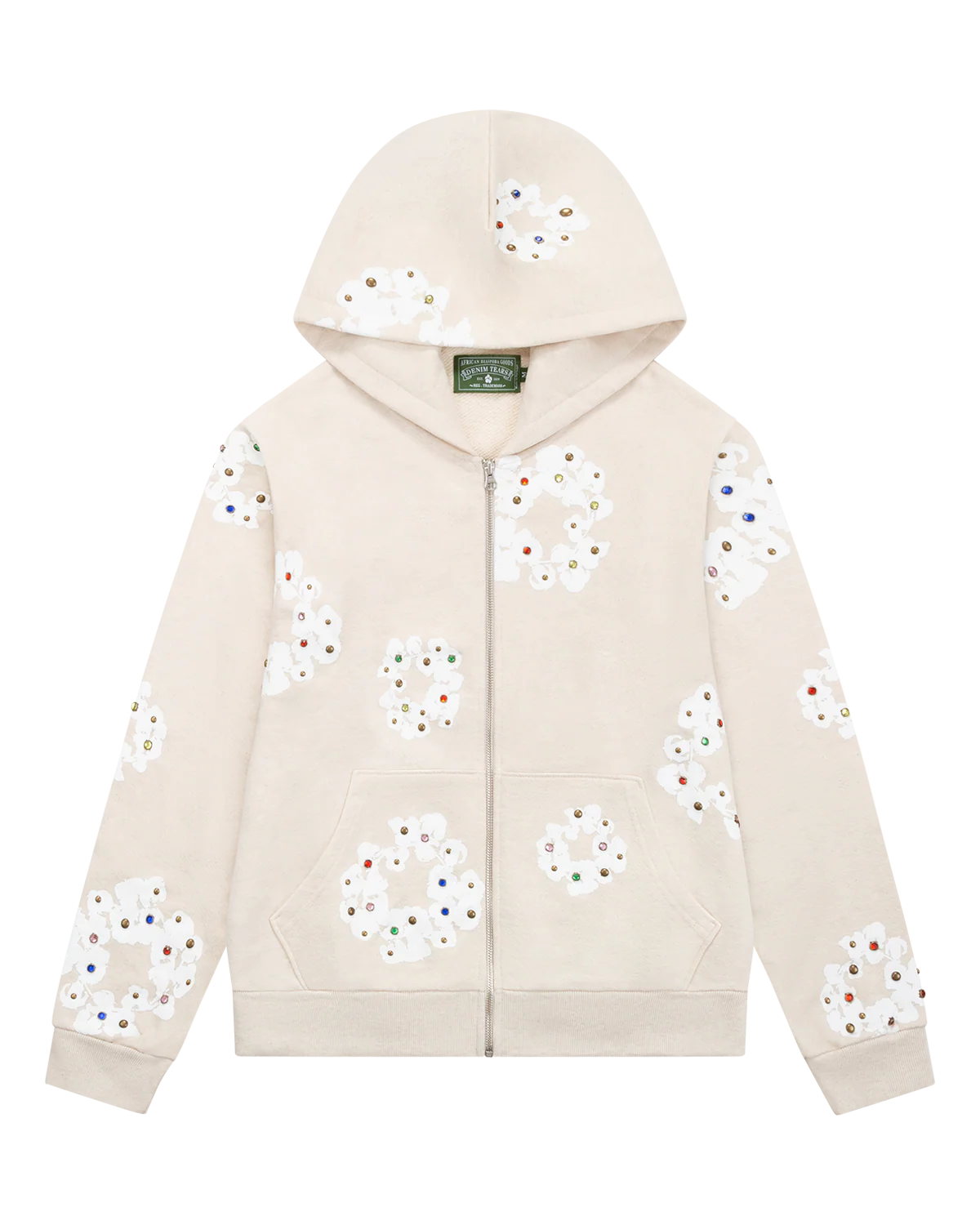 Denim Tears Rhinestone Cotton Wreath Zip Hoodie Oatmeal
