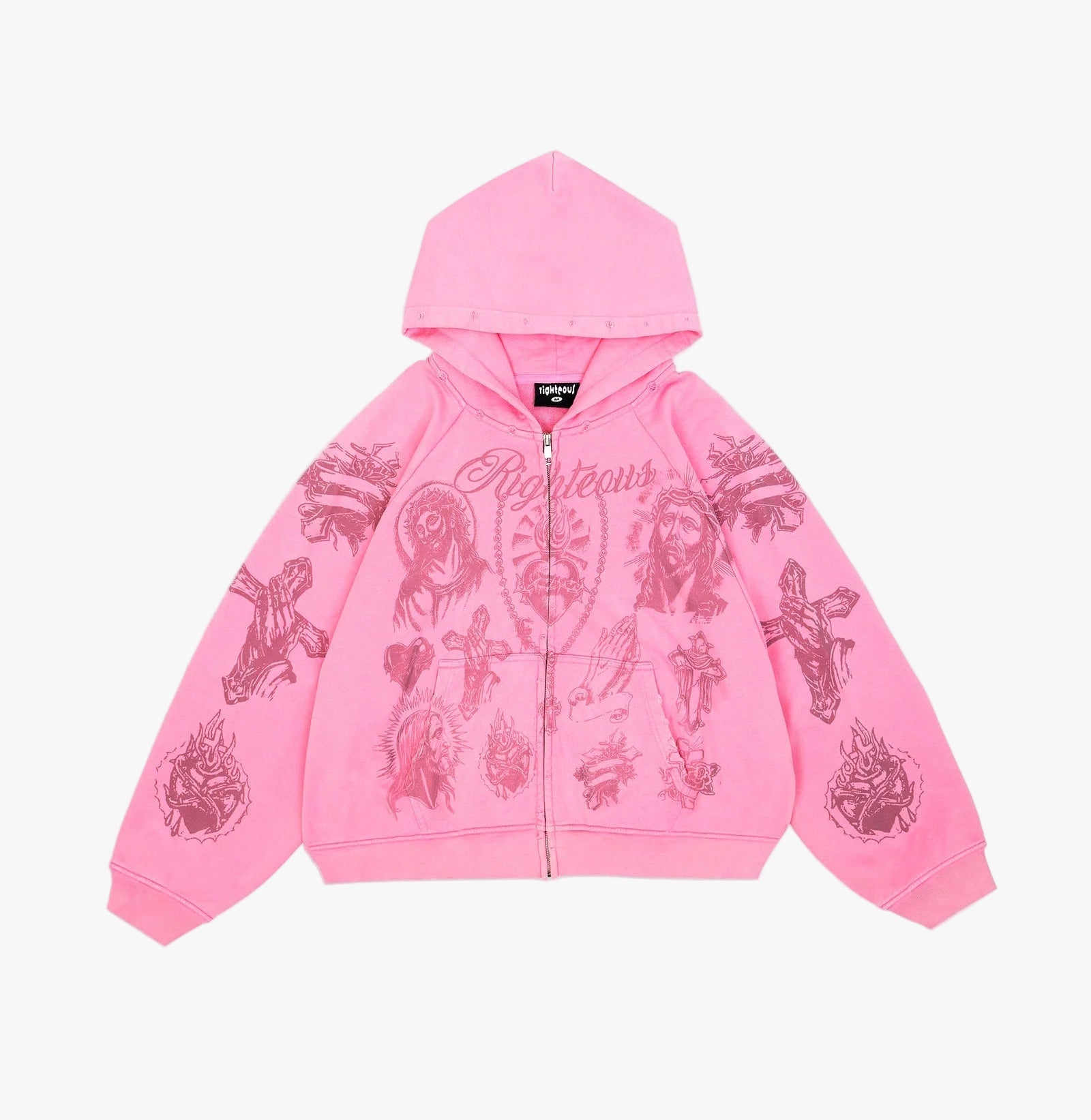We Are Righteous Tatted Believer Pink Zip Up