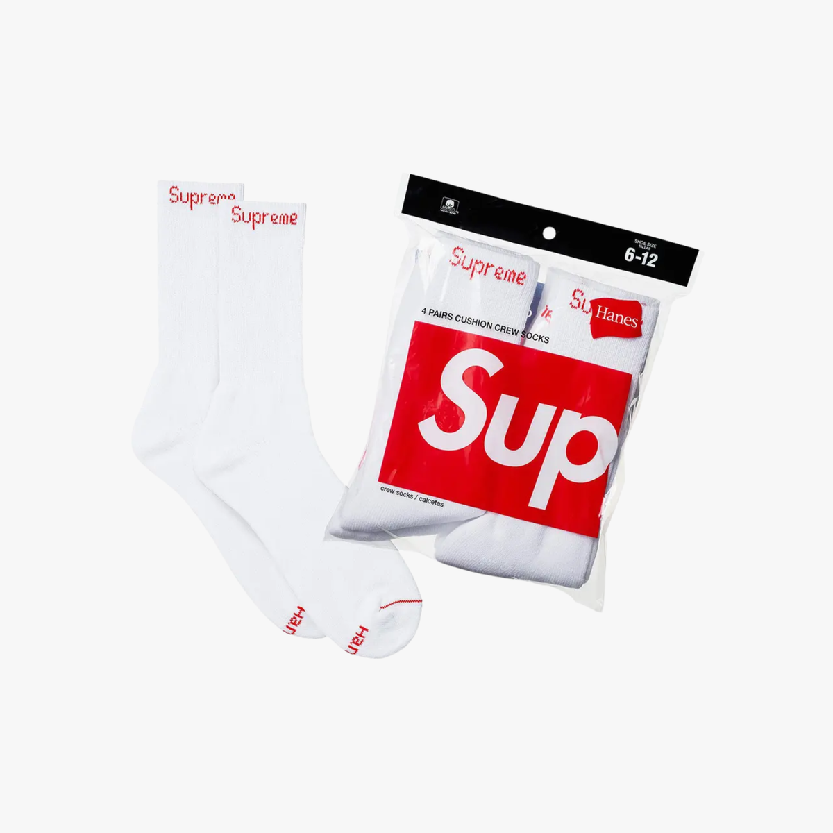 Supreme x Hanes Crew Socks White (4 Pack)