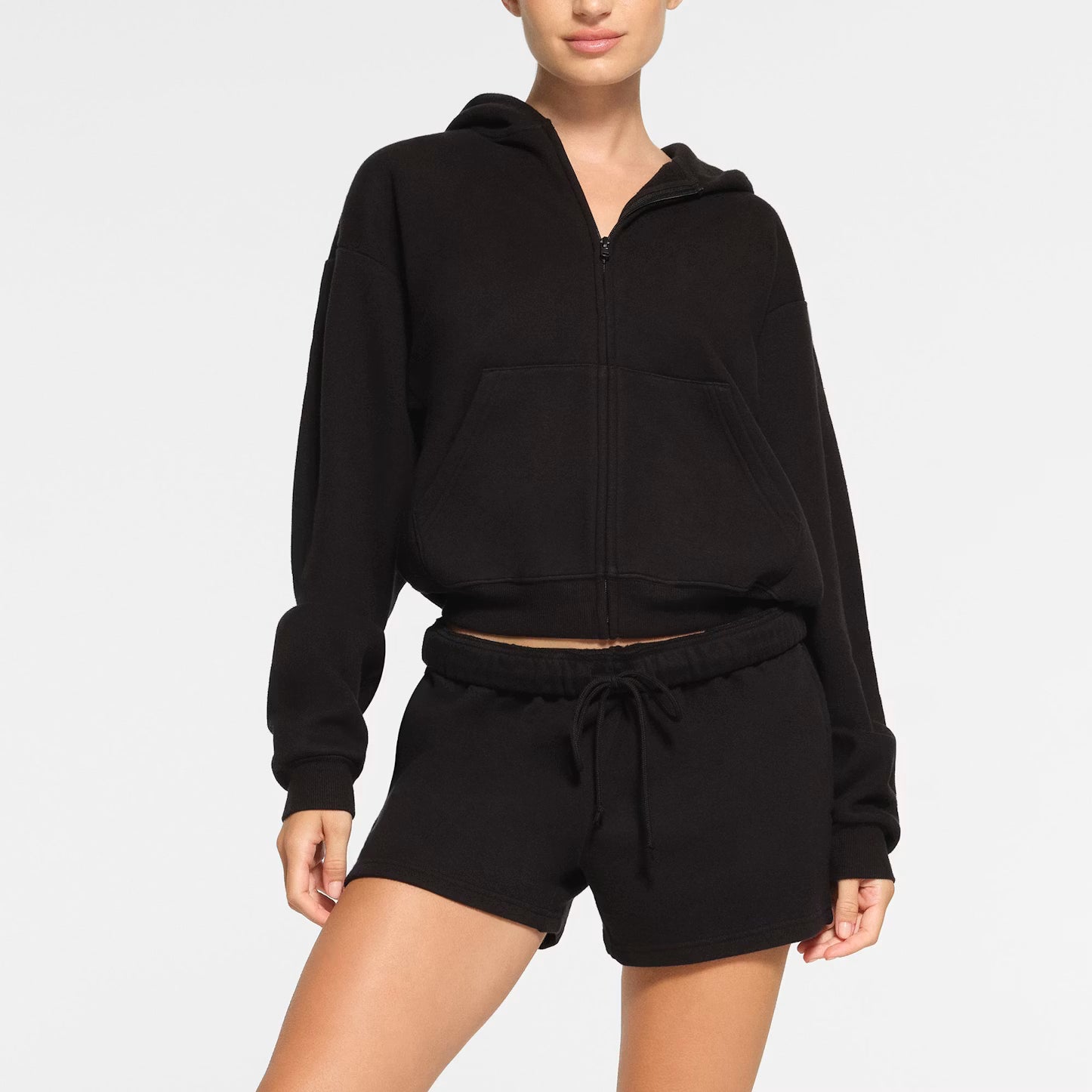 SKIMS Cotton Fleece ZIp Up Black