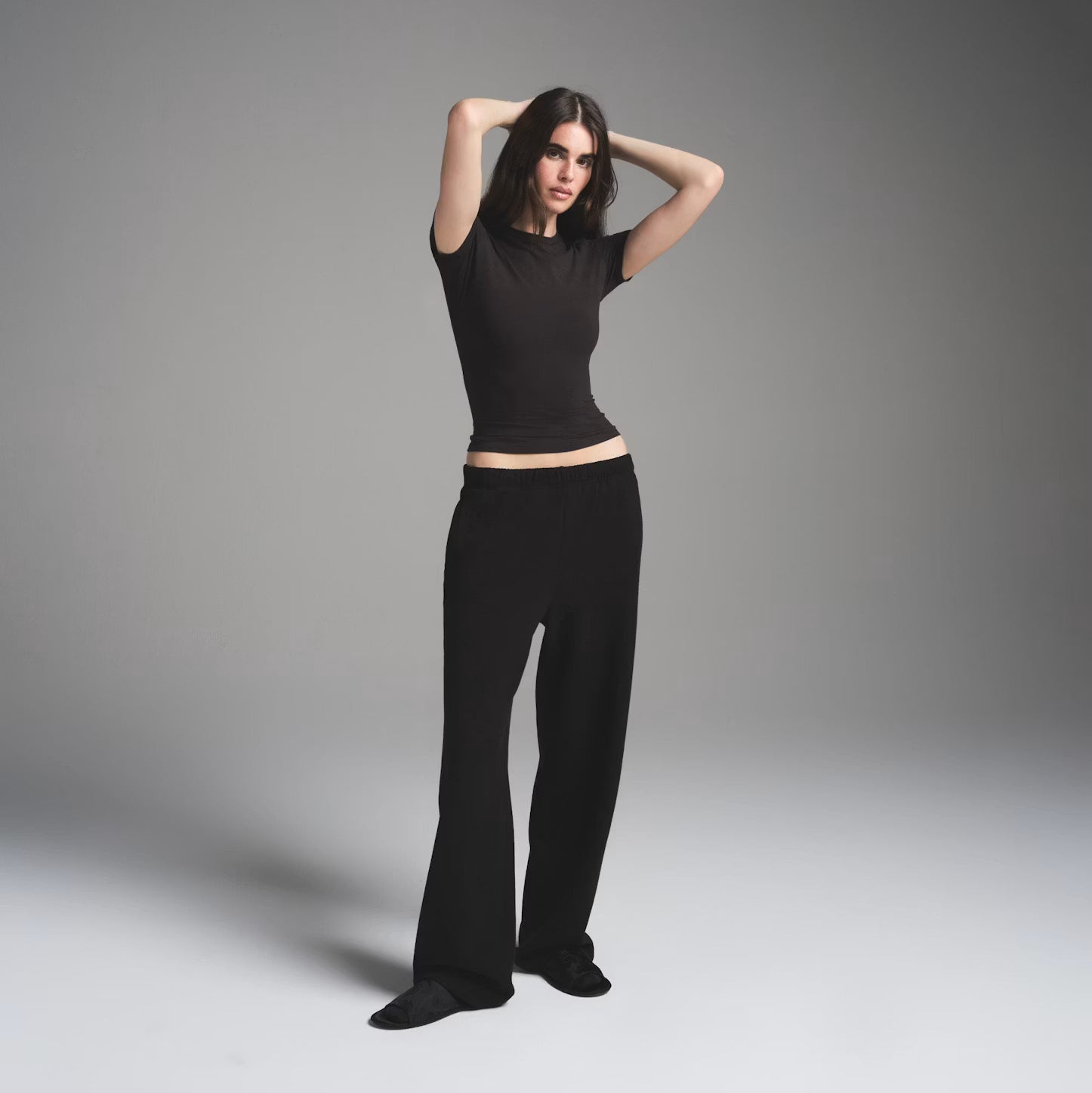 SKIMS Cotton Fleece Classic Straight Leg Pant Black