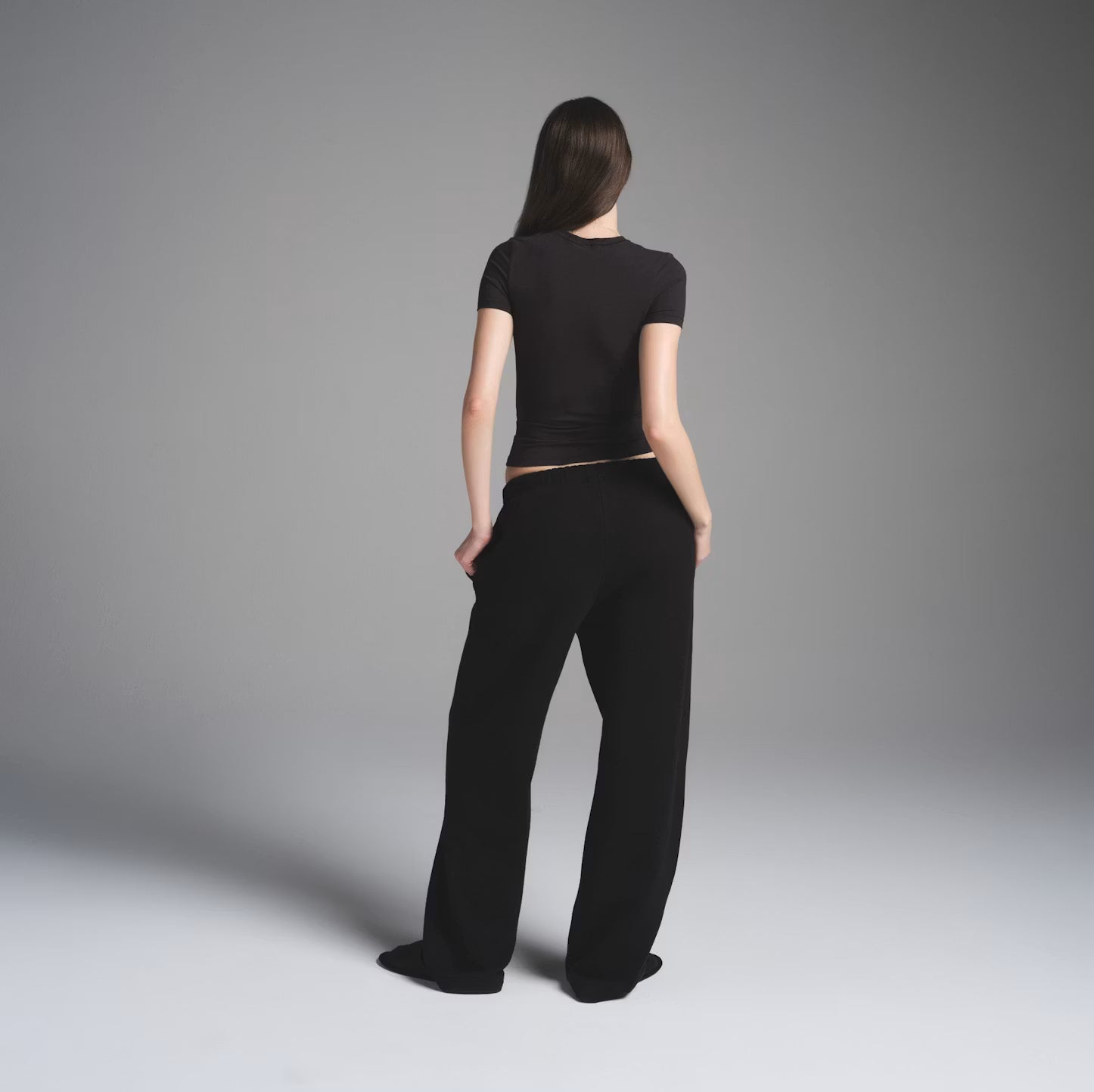 SKIMS Cotton Fleece Classic Straight Leg Pant Black